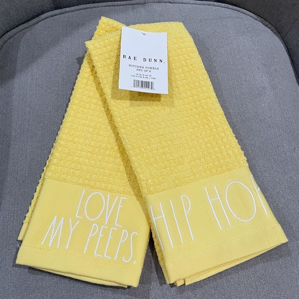 Rae Dunn 2 Kitchen Towels Yellow Love My Peeps
